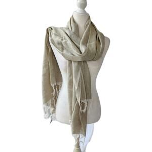 NWT $89 Saldarini 1882 Linen Viscose Knit Big Scarf Sage Green Fringed